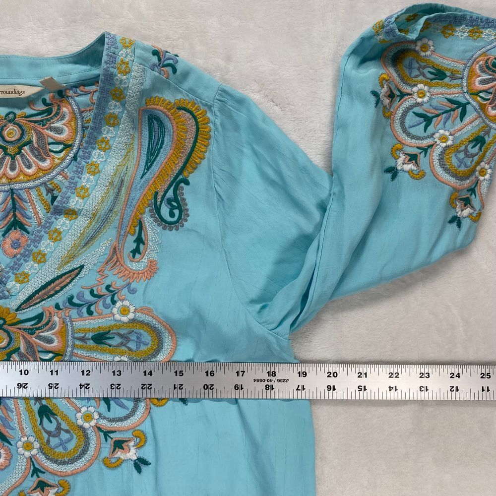 Soft Surroundings Turquoise Embroidered Tunic Top Boho Paisley Floral Pattern XS - Picture 2 of 8
